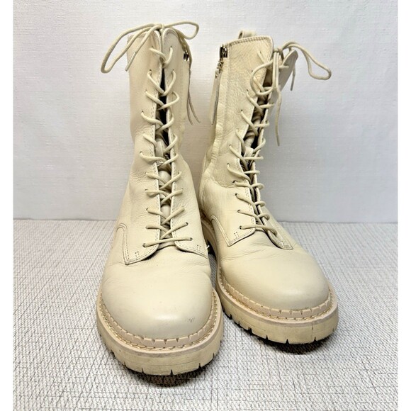 SAM EDELMAN Ivory Leather Lex Combat Zippered‎ Lace-Up Lug Sole Boot 6.5 - Picture 1 of 8